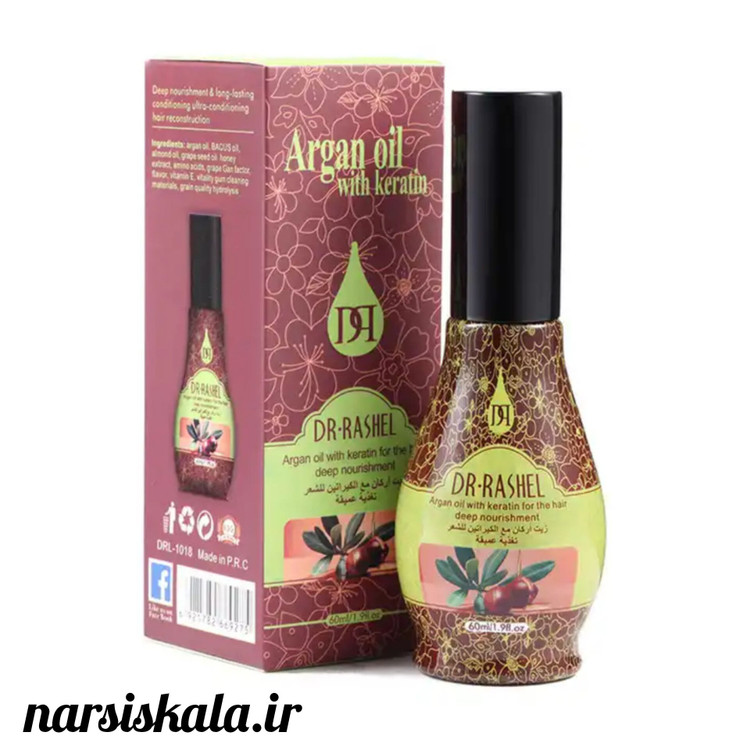روغن مو آرگان و کراتین مغذی ضد ریزش دکتر راشل حجم60میل DR.RASHEL Argan Oil with Kratin for the Hair Deep Nourishment